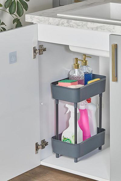 Orvila Bathroom Organizer 2 Tier Grey Shelf – Καλλυντικά, Σαμπουάν Μακιγιάζ, Οργανωτής Ντουλάπας Πετσέτας