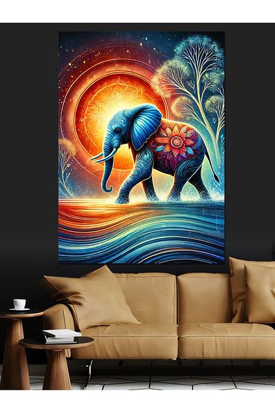Tablomega Pânză decorativă cu elefant solar și colorat - Lemn MDF