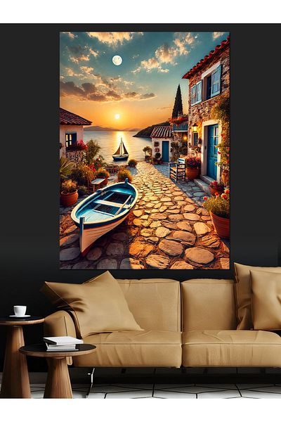 Tablomega Canvas Decorativ Evening Coastal Town - MDF Lemn