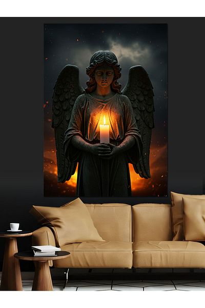 Tablomega Angel Holding Candle Decorative Canvas - Mdf Wooden Painting