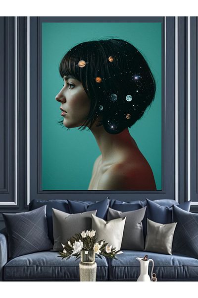 Tablomega Starry Background and Woman Portrait Decorative Canvas - Mdf Wooden Painting