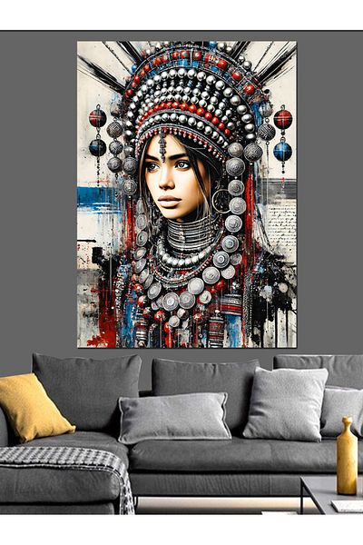 Tablomega Traditional Ornamental Woman Portrait Decorative Canvas - Mdf Wooden Painting