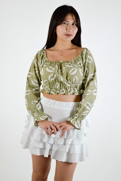 BUSEM Μπλούζα με σχέδιο Boat Neck Crop - Çağla-Ecru