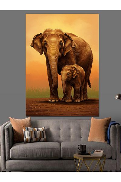 Tablomega Pânză decorativă pentru familie elefant - pictură din lemn MDF