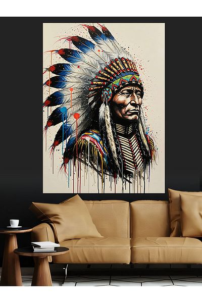 Tablomega Native American and Traditional Feathers Decorative Canvas - Mdf Wood Painting