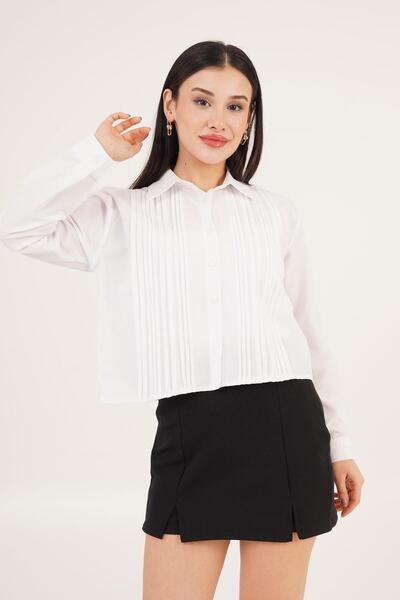 Hipo Trend Передня частина з плісированим переходом Детальна біла сорочка