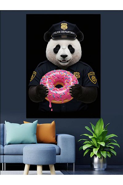 Tablomega Pânză decorativă Polis Panda și Donut - Lemn MDF