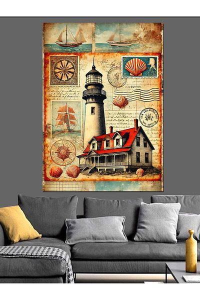 Tablomega Lighthouse and Vintage Map Decorative Canvas - Mdf Wooden Painting