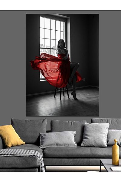 Tablomega Woman in Red Dress Decorative Canvas - Mdf Wooden Painting