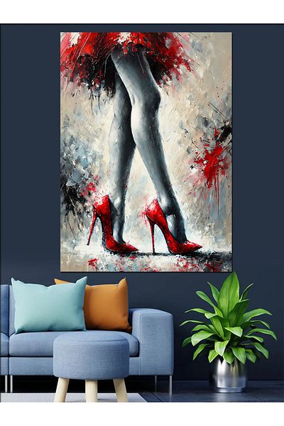 Tablomega Red Heels and Abstract Dance Decorative Canvas - Mdf Wooden Painting