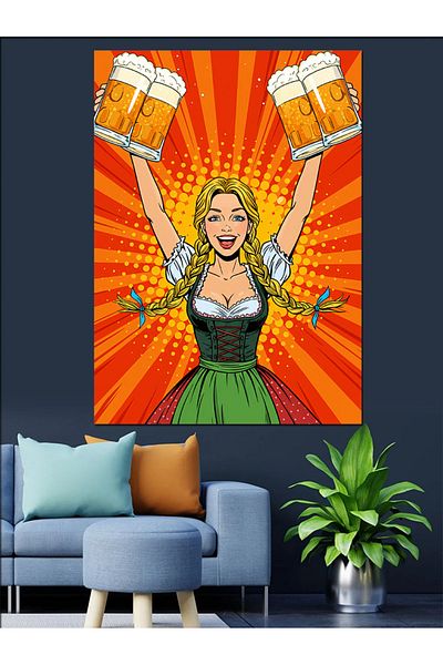 Tablomega Pânză decorativă pentru femei Buoyant Holding Beer - Lemn MDF