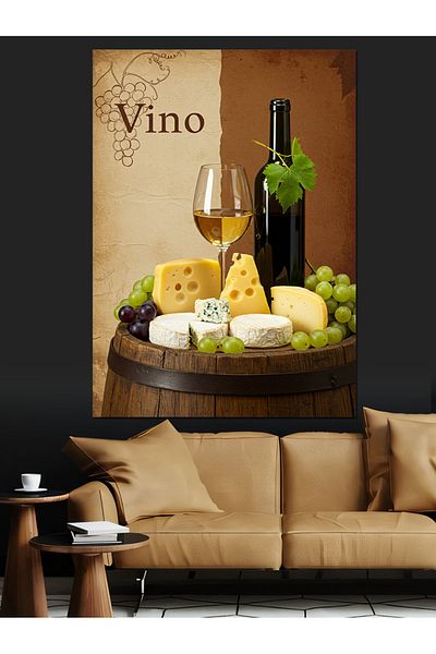 Tablomega Cheese and Wine Table Decorative Canvas - Mdf Wooden Table