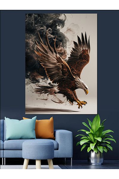 Tablomega Pânză decorativă Fumuri și Vultur Alb Negru - Lemn MDF