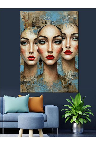 Tablomega Three Women Portrait Decorative Canvas - Mdf Wooden Painting