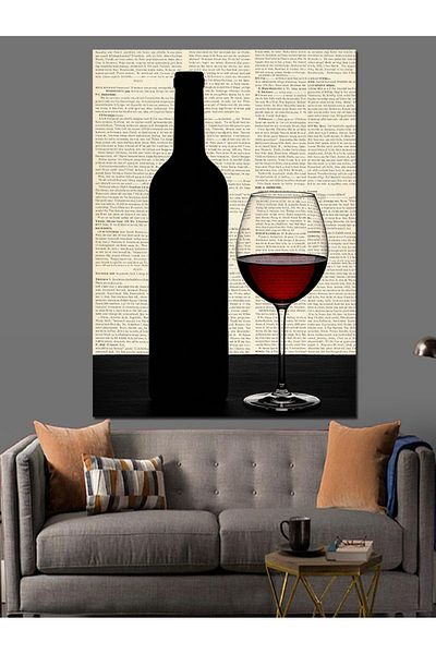 Tablomega Wine Bottle and Glass Decorative Canvas - Mdf Wooden Painting