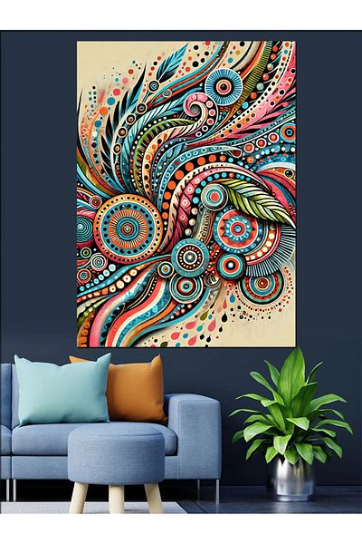 Tablomega Abstract Paisley Pattern and Colors Decorative Canvas - Mdf Wooden Painting