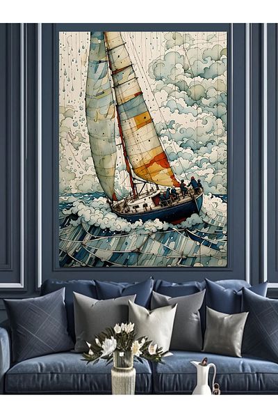 Tablomega Pânză Decorativă Barcă Marină și Barcă cu Pânze - Lemn MDF