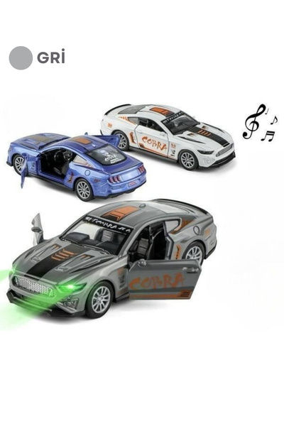 Oyuncak Işıklı Sesli Çek Bırak Kapıları Açılır Metal Araba Die Cast Mustang Model Araba 12 Cm