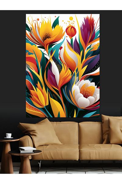 Tablomega Colorful Flowers Decorative Canvas - Mdf Wooden Painting