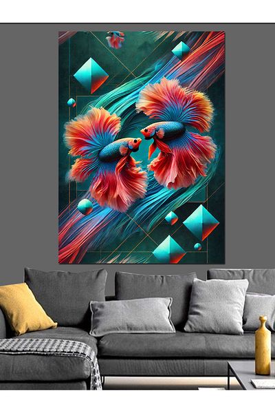 Tablomega Beta Fish Pattern Decorative Canvas - Mdf Wooden Painting