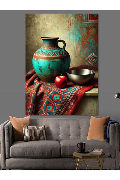 Tablomega Apple and Ceramic Vases Decorative Canvas - Mdf Wood Painting