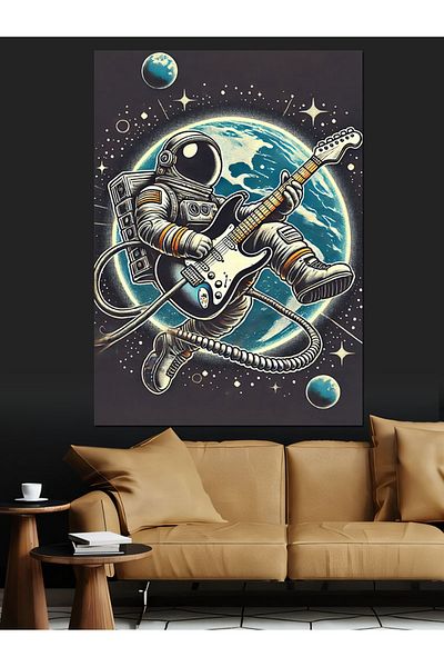 Tablomega Astronaut care cântă pe chitară în spațiu Pânză decorativă - Lemn MDF