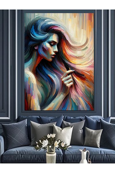 Tablomega Pânză decorativă pentru femei colorată cu model de păr lung - MDF Lemn