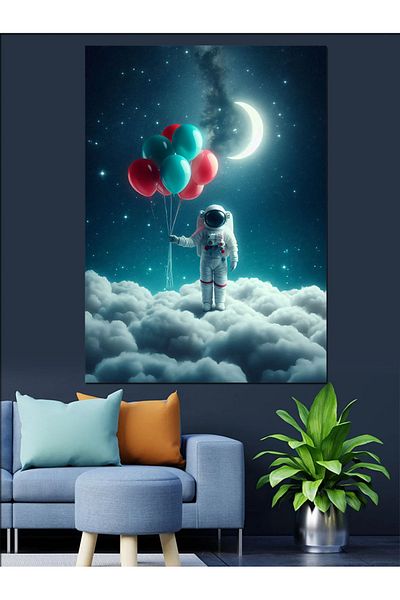 Tablomega Pânză decorativă pentru copii cu lună și balon - Lemn MDF