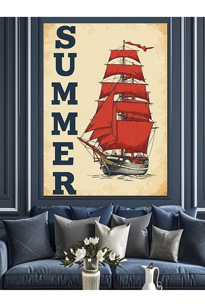 Tablomega Pânză decorativă Summer and Sailboat - Lemn MDF