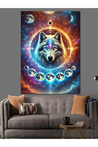 Tablomega Wolf and Sky Drawing Decorative Canvas - Mdf Wooden Painting