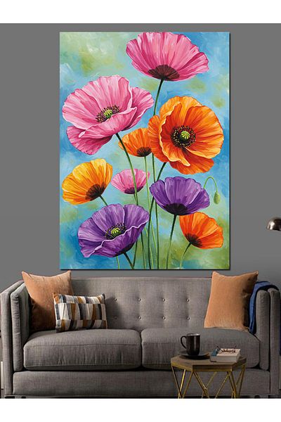Tablomega Colorful Poppies and Spring Feeling Decorative Canvas - Mdf Wooden Painting