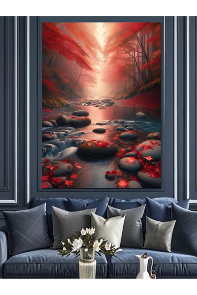 Tablomega Autumn and Creek Decorative Canvas - Mdf Wooden Painting
