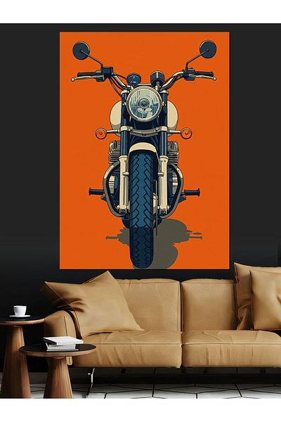 Tablomega Pânză Decorativă Motocicletă Clasică Portocalie - Lemn MDF