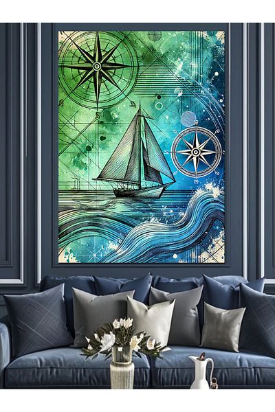 Tablomega Nautical Map and Sailing Decorative Canvas - Mdf Wooden Painting