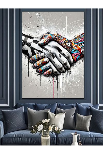 Tablomega Πολύχρωμο Hands and Meeting Διακοσμητικός Καμβάς - Ξύλινος Πίνακας MDF