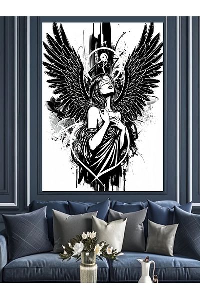 Tablomega Black Angel Silhouette Decorative Canvas - Mdf Wooden Painting