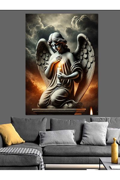 Tablomega Angel and Golden Lights Decorative Canvas - Mdf Wooden Painting