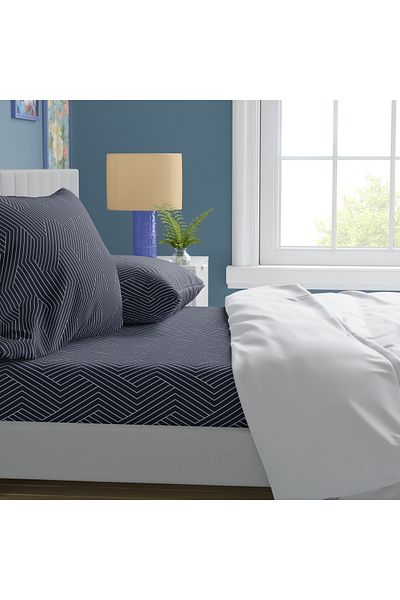 Leruum London Navy Blue Wide Single Fitted Sheet Set - 120X200 Pillowcases 100% Cotton