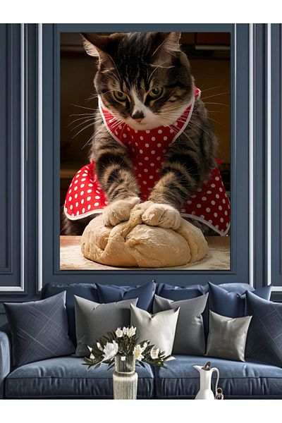 Tablomega Dough Kneading Cat Decorative Canvas - Mdf Wooden Table