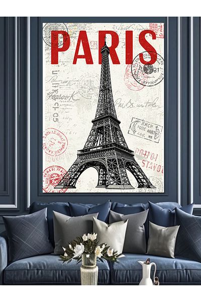 Tablomega Paris și Turnul Eiffel Pânză Decorativă - Lemn MDF