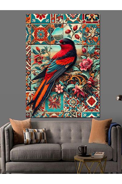 Tablomega Colorful Bird and Pattern Decorative Canvas - Mdf Wooden Painting