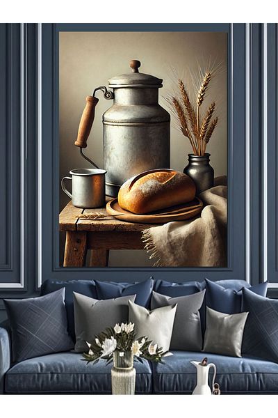 Tablomega Vintage Tea and Bread Set Decorative Canvas - Mdf Wooden Painting