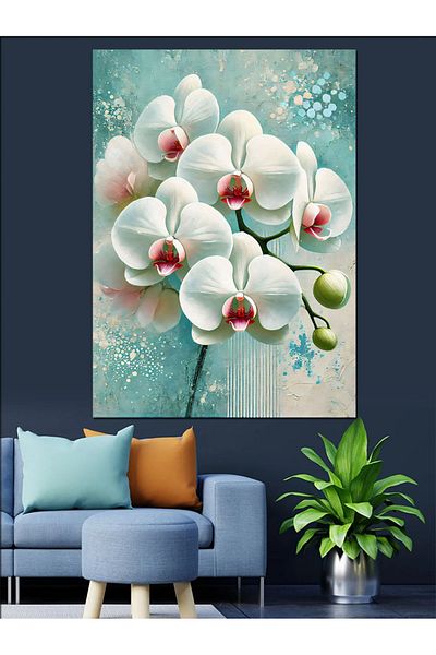 Tablomega Orchid and White Flowers Decorative Canvas - Mdf Wooden Painting