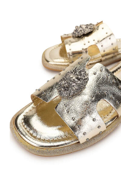 Tamer Tanca Γυναικείες φλατ παντόφλες από γνήσιο δέρμα κίτρινο