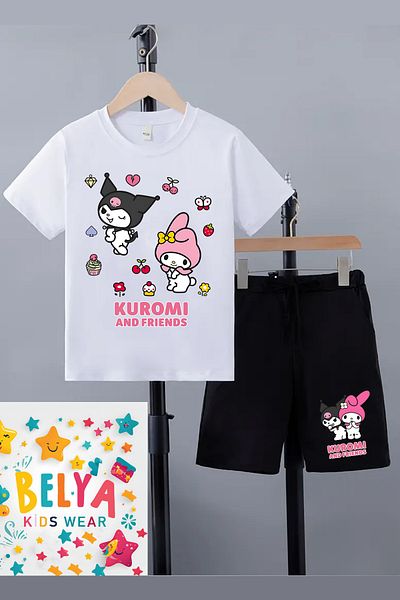 Belya Kids Wear مجموعة علوية سفلية صيفية منقوشة بتصميم مبهج من Kuromi للأطفال