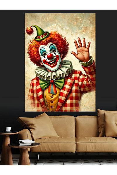 Tablomega Clown and Bright Colors Decorative Canvas - Mdf Wooden Painting