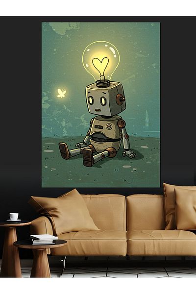 Tablomega Robot și Idee Creativă Lumină Pânză Decorativă - Pictură Lemn MDF