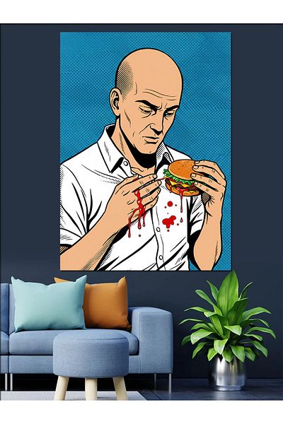 Tablomega Omul care mănâncă hamburger Pânză Decorativă - Lemn MDF Pictură