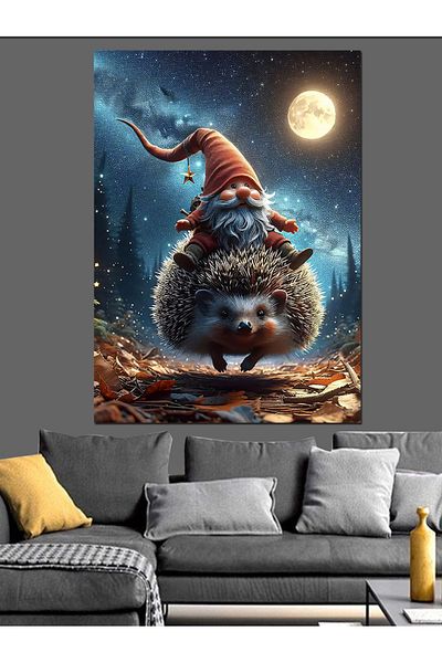 Tablomega Cute Dwarf Riding a Hedgehog Decorative Canvas - Mdf Wooden Painting
