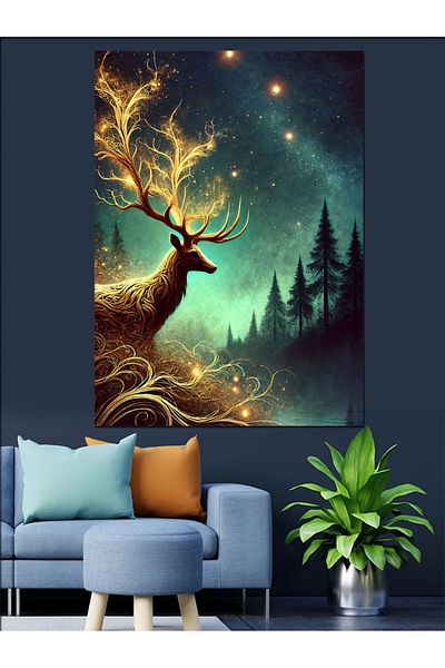 Tablomega Pânză decorativă Forest and Glowing Deer - Lemn MDF